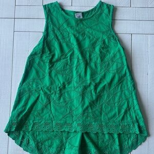 CAbi top Green Sleeveless Lace Top eyelit size Small